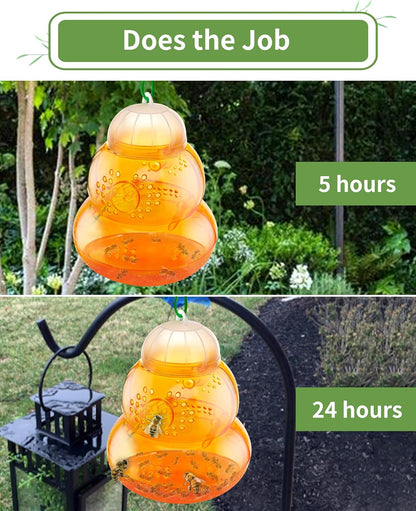 Wasp Trap Outdoor Hanging, Non-Toxic Reusable Hornet & Yellow Jacket Catcher, Effective Bee & Wasp Killer Insect Trap for Outdoor Use - 2 Pack Orange