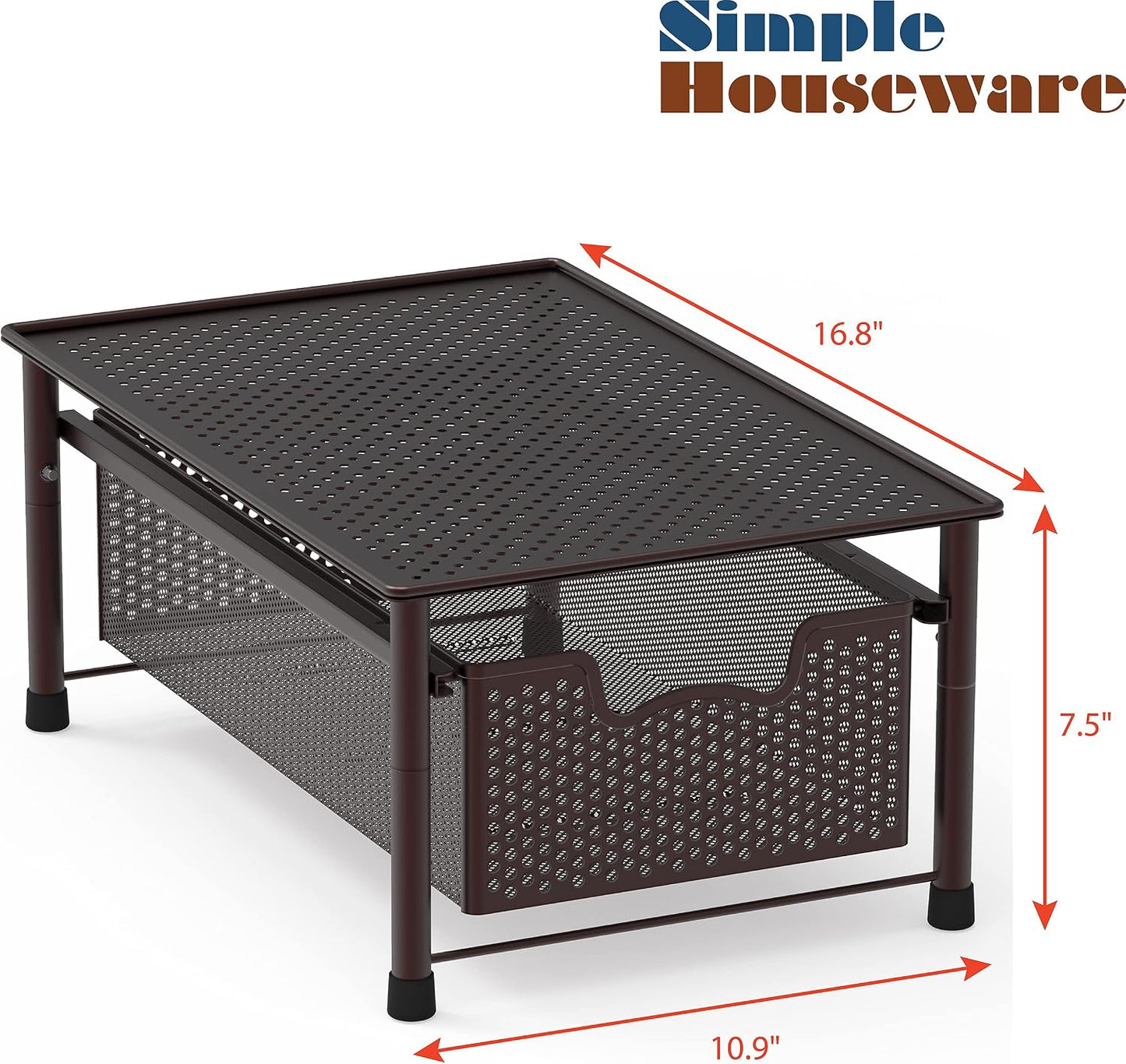 Simple Houseware Stackable 2 Tier Sliding Basket Organizer Drawer, White