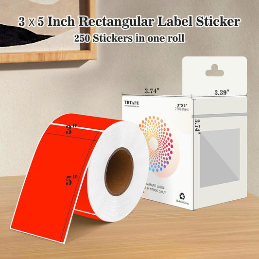 Large Color Coding Labels 3X5 Inch 250 Per Roll, Fluorescent Red Moving Stickers for Boxes Color Coded, Packing Labels Stickers for Inventory Warehouse