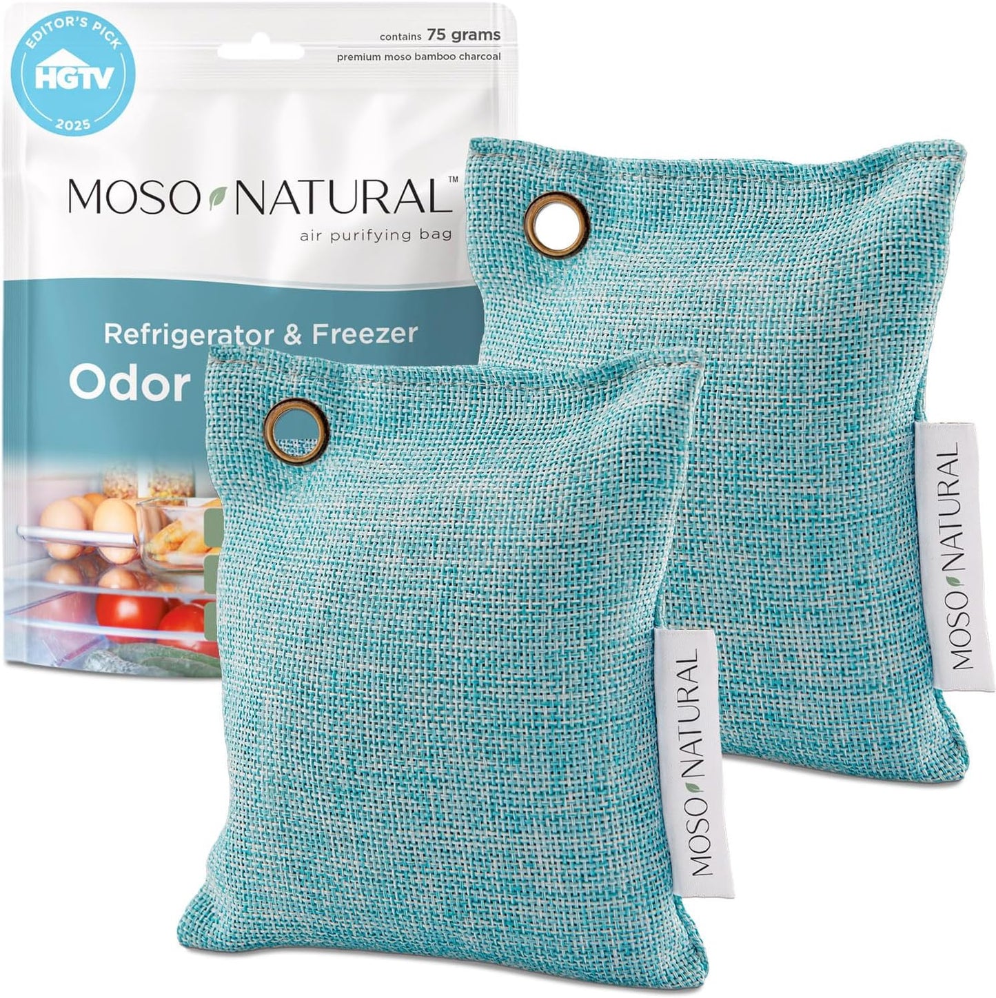 Moso Natural Fridge Deodorizer, HGTV Editors' Pick - Bamboo Charcoal Refrigerator Odor Absorber & Eliminator for Fridge & Freezer, Unscented, Reusable, Lasts 2 Years