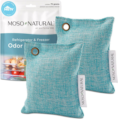 Moso Natural Fridge Deodorizer, HGTV Editors' Pick - Bamboo Charcoal Refrigerator Odor Absorber & Eliminator for Fridge & Freezer, Unscented, Reusable, Lasts 2 Years
