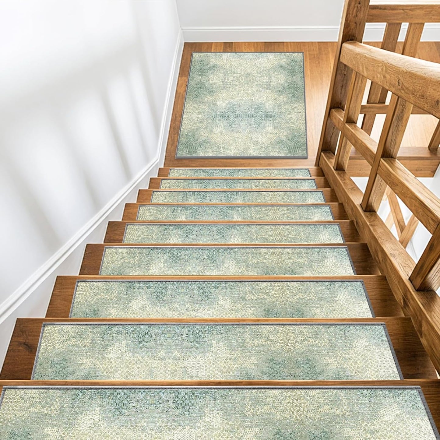 Non Slip Stair Treads for Wooden Steps, 15 Pack 8"x30" Washable Carpet | 8x30 in soft chenille polyester stair treads with reusable TPE backing for indoor wood stairs, dogs, kids, and seniors