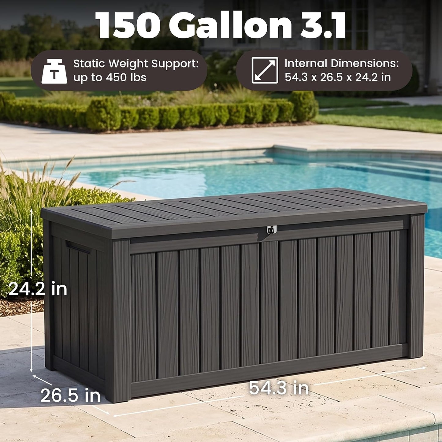 Outdoor Storage Box, 320 Gallon Waterproof Deck Box [Upgraded 3.0], Dual Gas-Spring Ultimate Resin Organizer for King Cushions, Heavy-Duty Lockable Estate Storage Bench, Backyard BBQ, Black