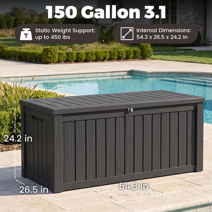 Outdoor Storage Box, 320 Gallon Waterproof Deck Box [Upgraded 3.0], Dual Gas-Spring Ultimate Resin Organizer for King Cushions, Heavy-Duty Lockable Estate Storage Bench, Backyard BBQ, Black