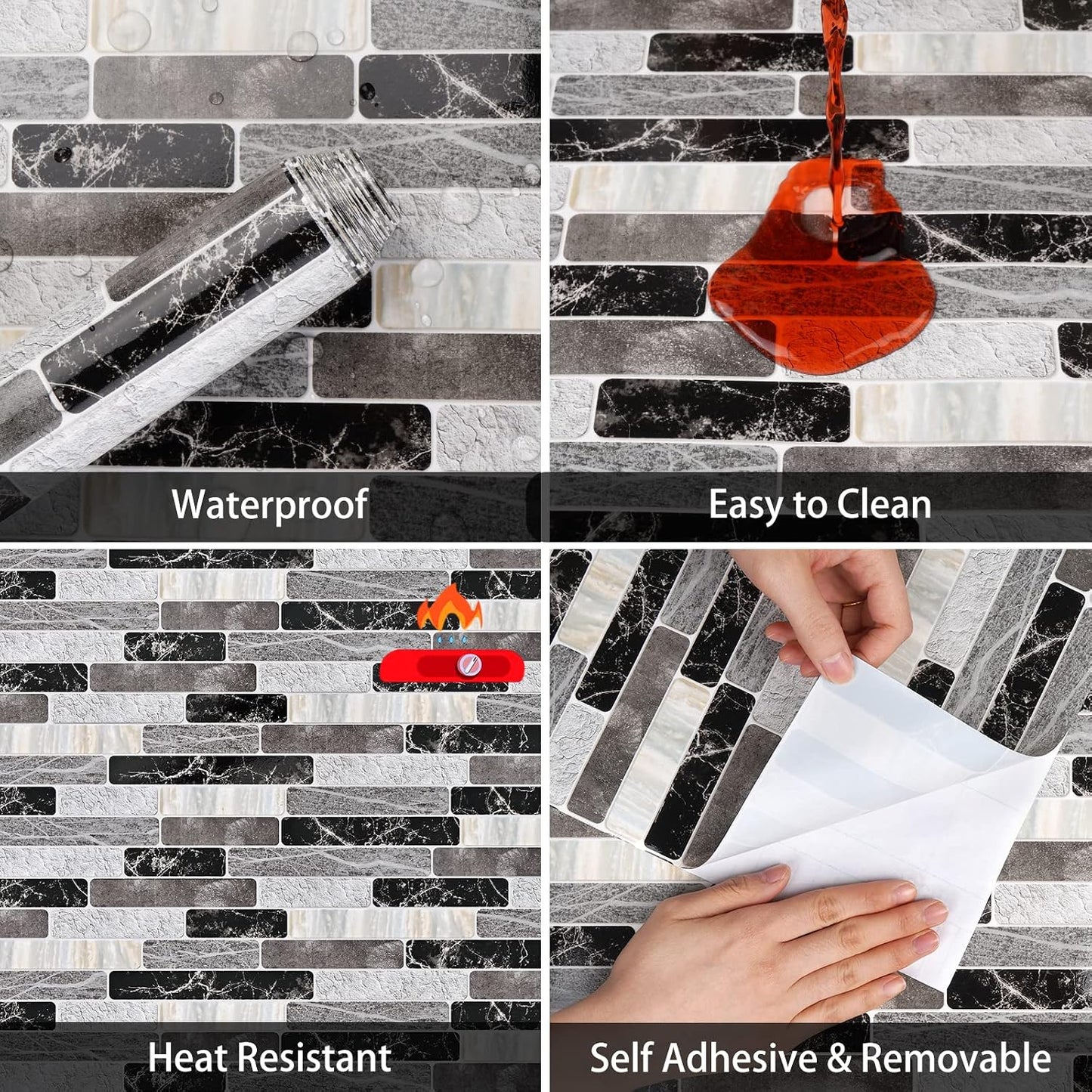 WENMER Kitchen Peel and Stick Backsplash Wallpaper, Waterproof Bathroom Wall Paper, Self Adhesive Removable Wallpaper for Kitchen Backsplash, Tile Contact Paper for Countertop, 17.7"x 118"