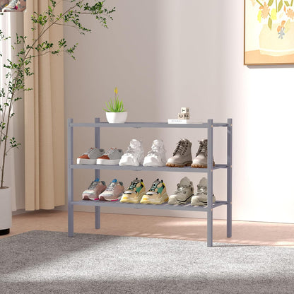 ROMGUAR CRAFT 3 Tier Bamboo Shoe Rack for Closet Free Standing Wood Shoe Shelf Storage Organizer for Entryway Small Space Stackable 27"x11"x20" (Natural)