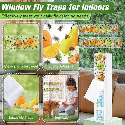 Qualirey 30 Pack XL Window Fly Traps for Indoors, Extra Large Fly Paper Sticky Strips, Waterproof & Non Toxic Clear Sticky Traps for Windows, Bug Catcher for House, Kitchen and Office(15"×3")