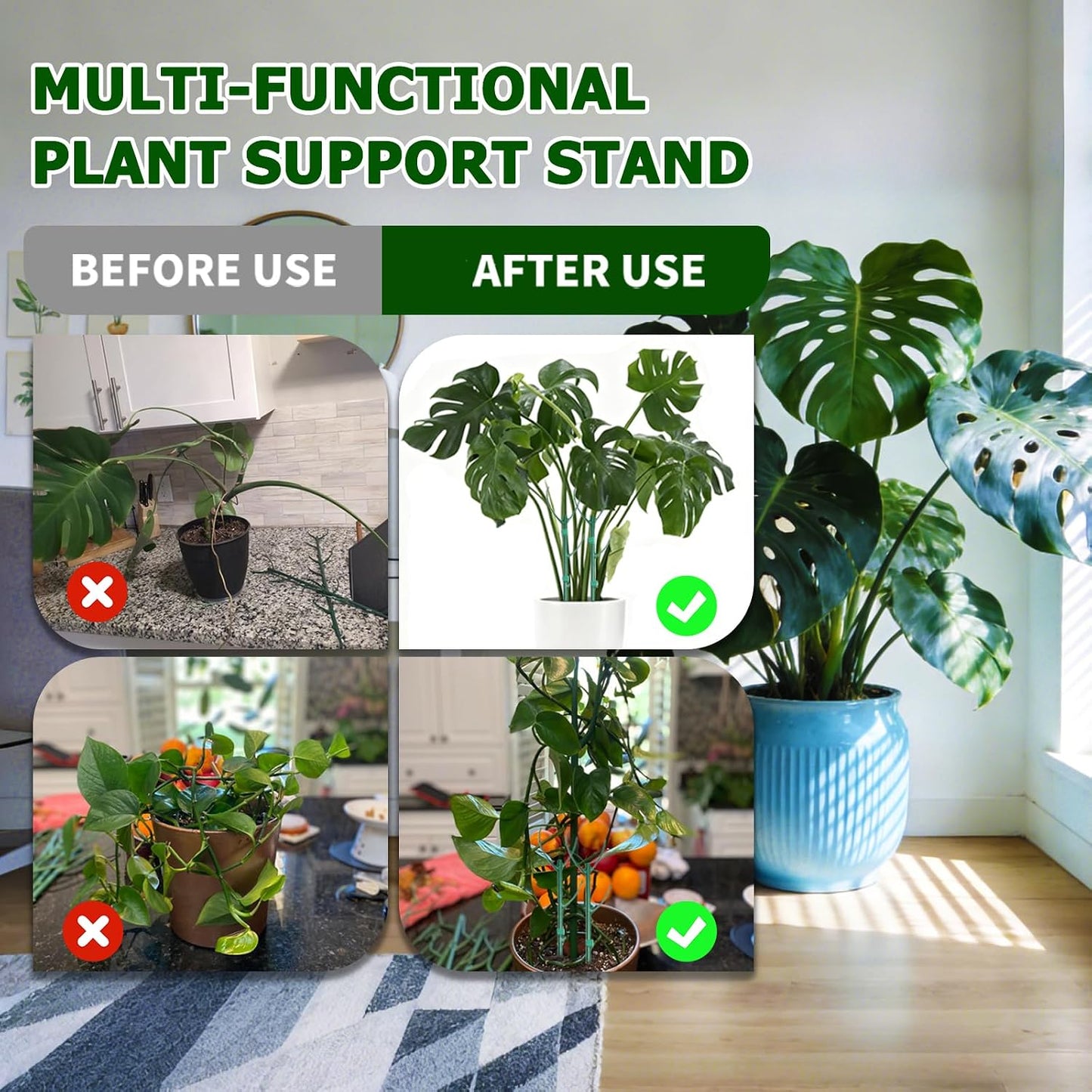6pack Adjustable Plant Support Pole – Stackable Indoor/Outdoor Support Pole with Clamps, Suitable for Supporting Monstera and Climbing Plants, Garden Accessories, Perfect Replacement for Plant Stakes