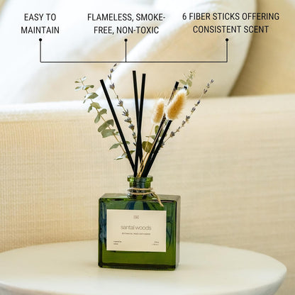Craft & Kin Reed Diffuser with Dried Flowers | 5 oz Sicilian Citrus & Eucalyptus Scented Fall Reed Diffusers for Home, Bathroom | Scent Sticks | Elegant Fragrance Home Decor for Men & Women