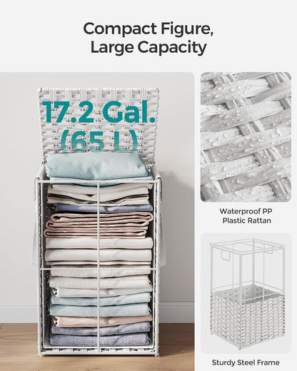 SONGMICS Laundry Hamper with Lid, 23.8 Gallon (90 L) Synthetic Rattan Clothes Laundry Basket with Lid and Handles, Foldable, Removable Liner, Chestnut Brown ULCB051K02