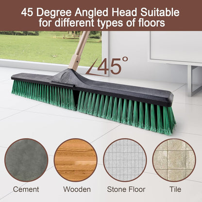 Eyliden Heavy Duty Push Broom 24" with 66" Long Handle | Garage Sweeper, Outdoor Stiff Bristles, For Concrete Sidewalk Driveway Yard Patio Deck Warehouse, Sweep Snow