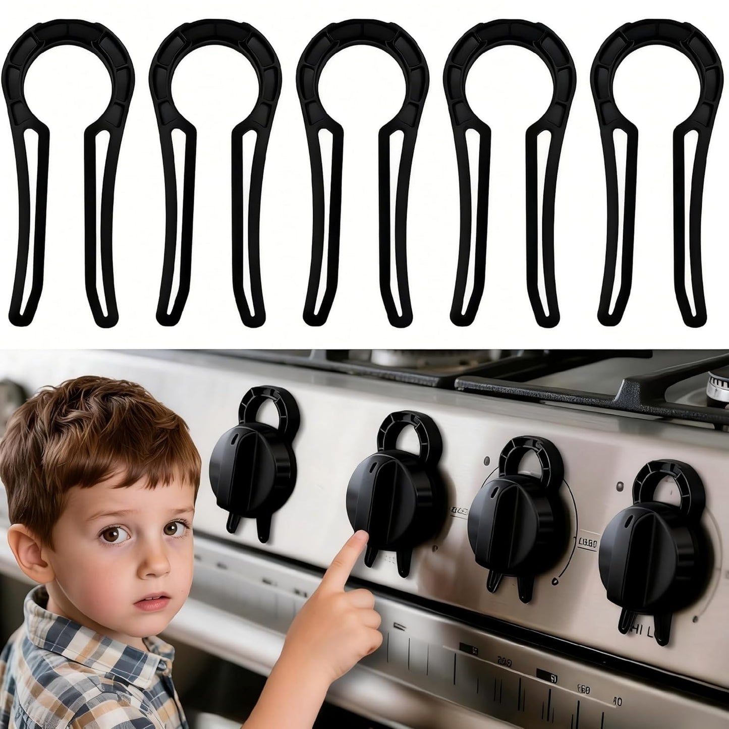 5-Pack Gas Stove Knob Locks for Child & Elder Safety, Secure Stove Knob Covers, Durable Oven Knob Locks, Prevent Accidental Touch (Black)
