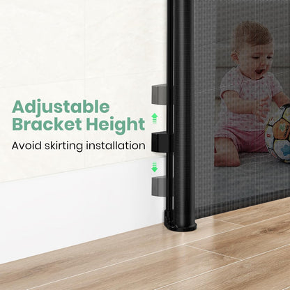 HAMOPY Retractable Baby Gate, 33" Tall, Extends up to 55" Wide, Durable Auto-Lock Baby Gates for Stairs, Mesh Dog Gate and Child Safety Gates for Doorways, Hallways, Indoor, Outdoor(Black)