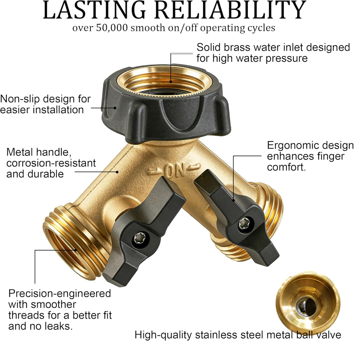 Hourleey Brass Garden Hose Splitter 2 Way, 3/4 Inch Hose Connector Tap Splitter, Hose Y Splitter, Hose Spigot Adapter 2 Valves with Extra Rubber Washers