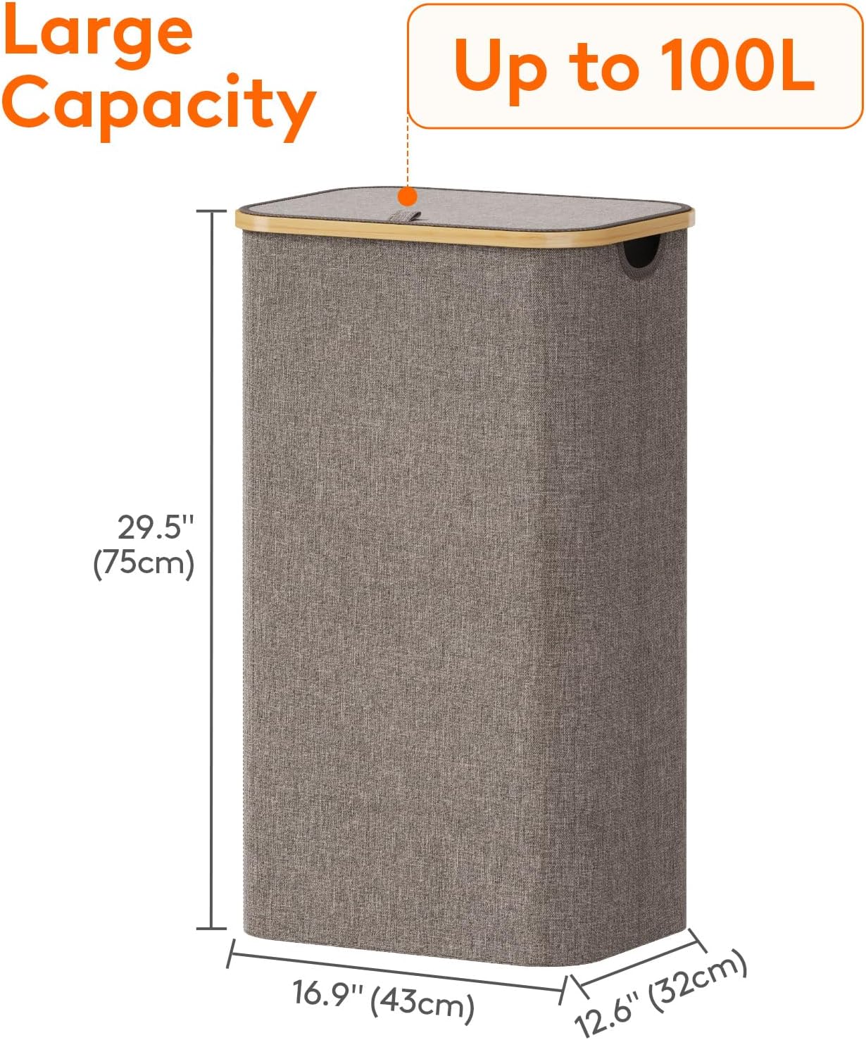 Lifewit 120L Laundry Basket with Lid, Clothes Hampers for Laundry with Bamboo Handles and 2 Removable Bag, Large Foldable Laundry Hamper for Bedroom, Bathroom, Dorm, Laundry Room, Beige