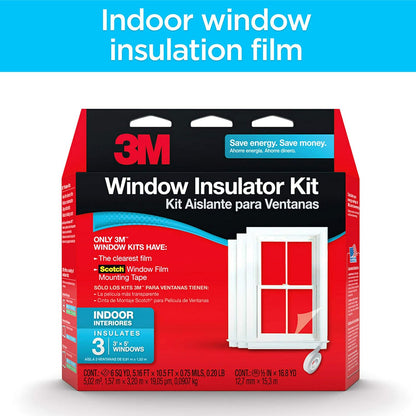 3M Indoor Window Insulation, Insulator Kit for 3 Windows 3ft x 5ft, Keeps Cold Air Out and Warm Air In, Includes Heat Shrink Window Film and Scotch Window Film Mounting Tape (2130W-6)