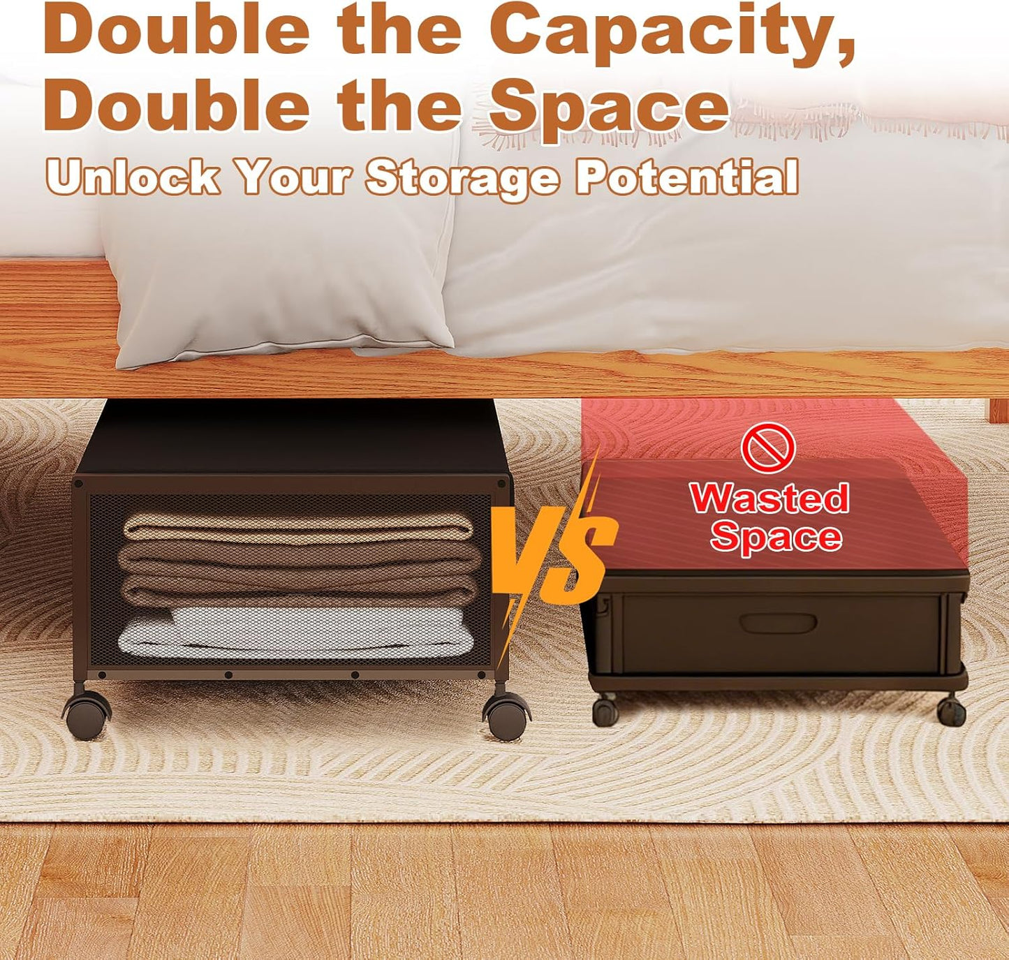 2 Pack Under the Bed Storage Containers,10 inch Height Under Bed Shoe Storage,31inch Long Underbed Storage with Wheels,Large Rolling under bed Clothes Storage Drawers with Lid for Dorm Tall ,Black
