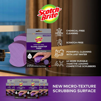 Scotch-Brite Scratch-Free Glass Cooktop Pads, Chemical Free Cleaning for Glass Stovetops, Tackle Burnt-On Messes, 2 Cleaning Pads