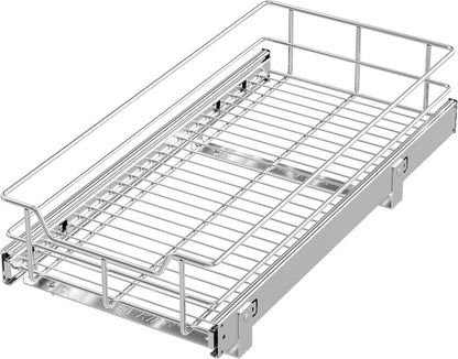2 Tier Pull Out Cabinet Organizer 11" W X 22" D, Slide Out Drawers For Kitchen Cabinets, Pull Out Drawers For Cabinets Capacity Heavy Duty Caddy, Cabinet Pullout Shelves Chrome-Plated, Bathroom Pantry