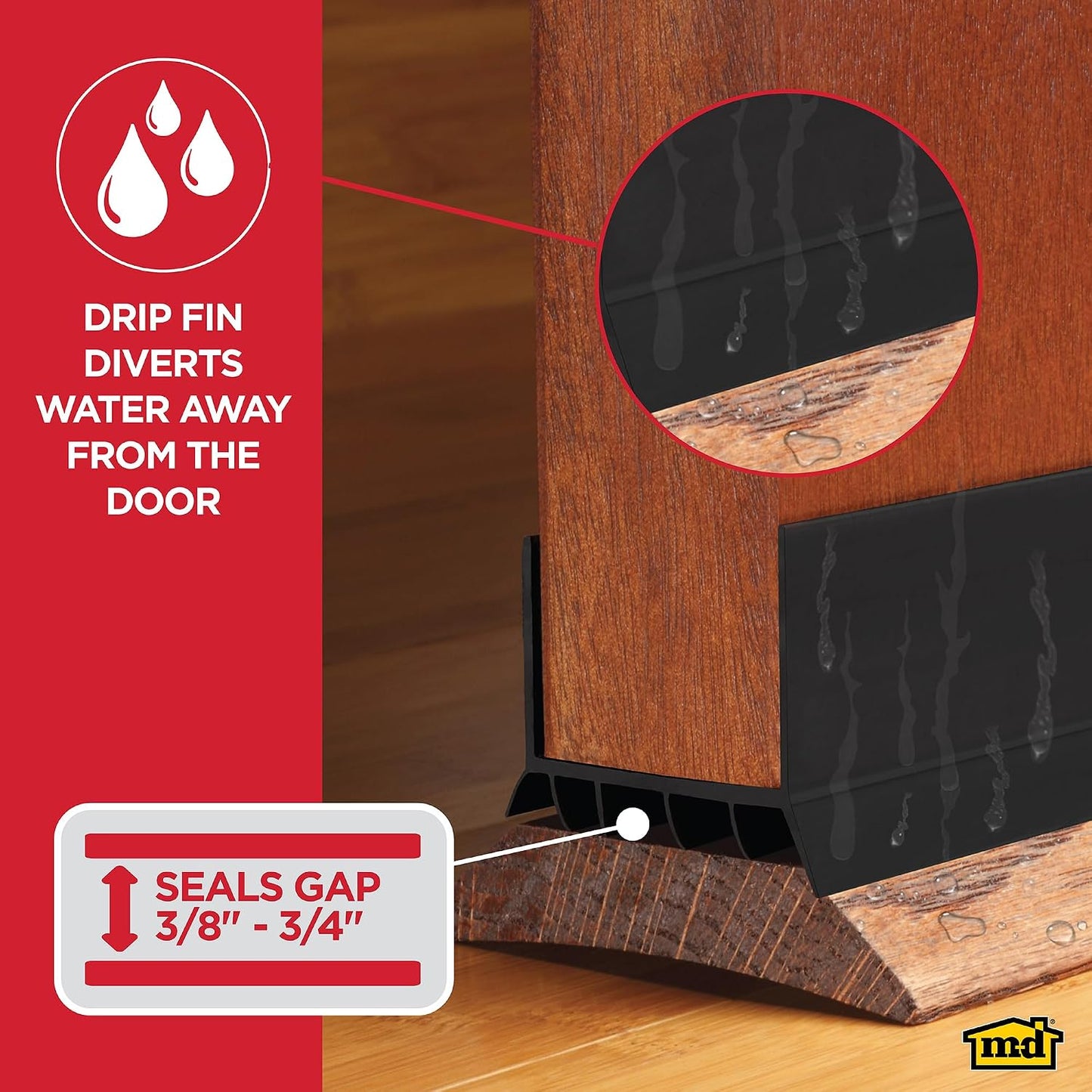 M-D Building Products Vinyl Cinch U-Shape Door Bottom Seal, Slide-On Weatherstripping Draft Stopper, Easy to Install, Fits 36” x 1-3/4” Doors, Fills 3/8”- 3/4” Gaps, 43337, Brown