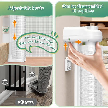 200'' Retractable Baby Gates Extra Wide,34" Tall Retractable Dog Gate for Doorways,Extra Long Retractable Baby Gate for Stairs,Kitchen,Indoor/Outdoor Retractable Gate with Fiberglass Reinforcement Rod