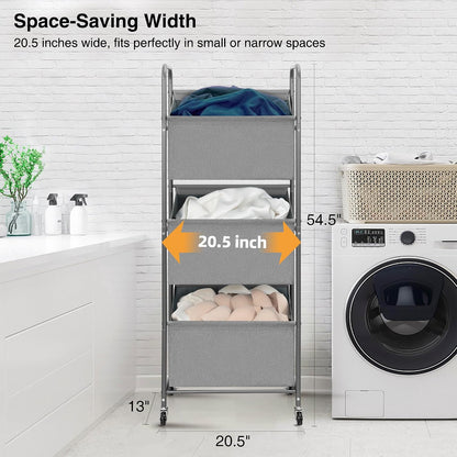 STO STO 3-Tier Vertical Laundry Hamper with Wheels, 120L Rolling Laundry Sorter with 3 Removable Breathable Mesh Bags, Rust-Resistant Steel Frame for Small Spaces, Apartment, Dorm, Black Mesh