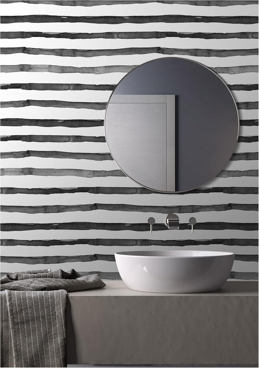 HAOKHOME Blue Wallpaper Peel and Stick Wall Paper Striped Coastal Boho Removable Indigo Blue/White Vinyl Self Adhesive for Bathroom Decor 17.7in x 32.8ft