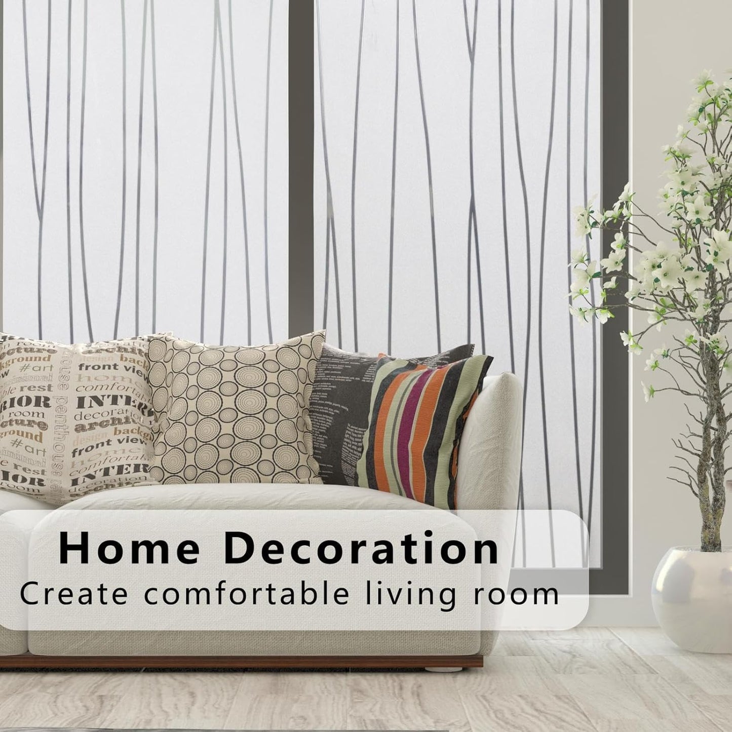 Finnez Frosted Window Film Non-Adhesive, Frosting Privacy Film for Glass Windows, Self Static-Cling Decorative Window Cling for Home Office UV Protection Cross Pattern 17.5 x 78.7 inches