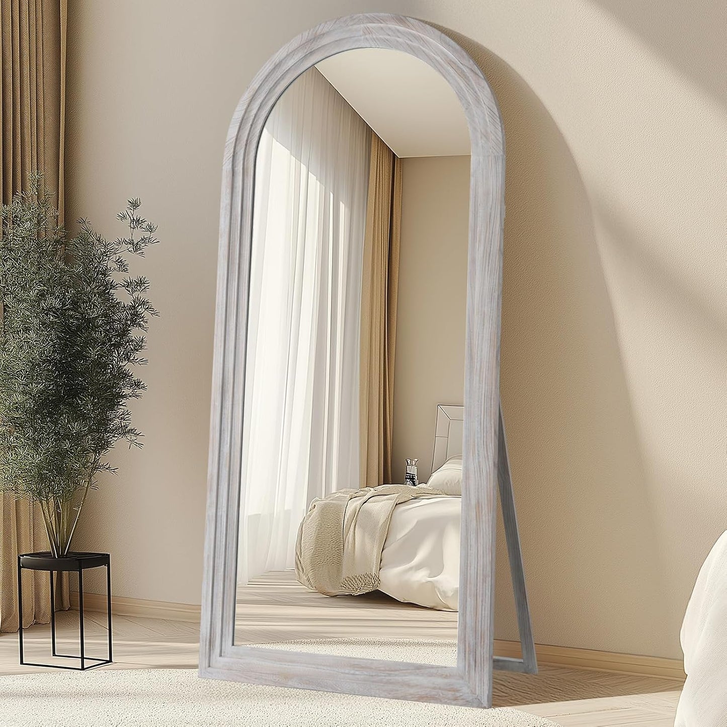 MELOMOIR Arched Full Length Mirror with Solid Wood Frame, 56"x21" Rustic Farmhouse Floor Mirror with Stand, Free Standing Leaning Hanging, for Bedroom Living Room Dressing Room Entryway, Brown