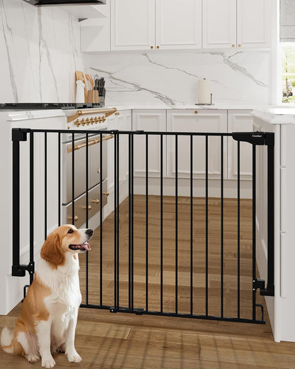 Cumbor 29.2–43" Baby Gate for Stairs, Hardware Mounted (Drill Required), Expandable No Bottom Bar Dog Gate, Auto Close Extra Wide Walk Thru, Pet & Toddler Proof Gate, Top & Bottom of Stairways (White)