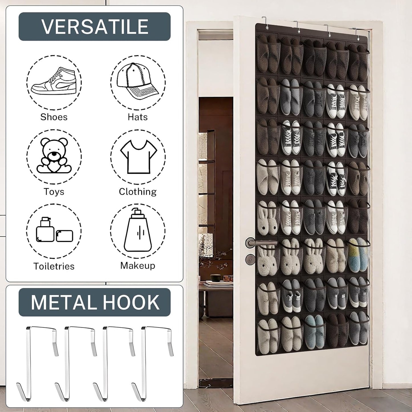 40 Large Mesh Pocket Over the Door Shoe Organizer,Hanging Shoe Rack for Door,Hualleko Shoes Organizer Hanger with Large Capacity, Shoes Storage Holder Sturdy Non-woven Fabric - Stores 20 Pairs (White)
