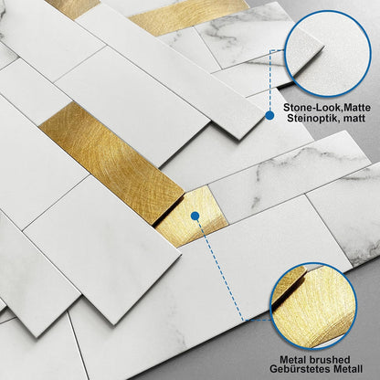 MOFIT Backsplash Tile for Kitchen Peel and Stick Stone Matte Finish,Bathroom Tiles Stickers 3D Wall Panel Linear Mosaic Marble Backsplash Waterproof(10sheets,Blue Green Gray)