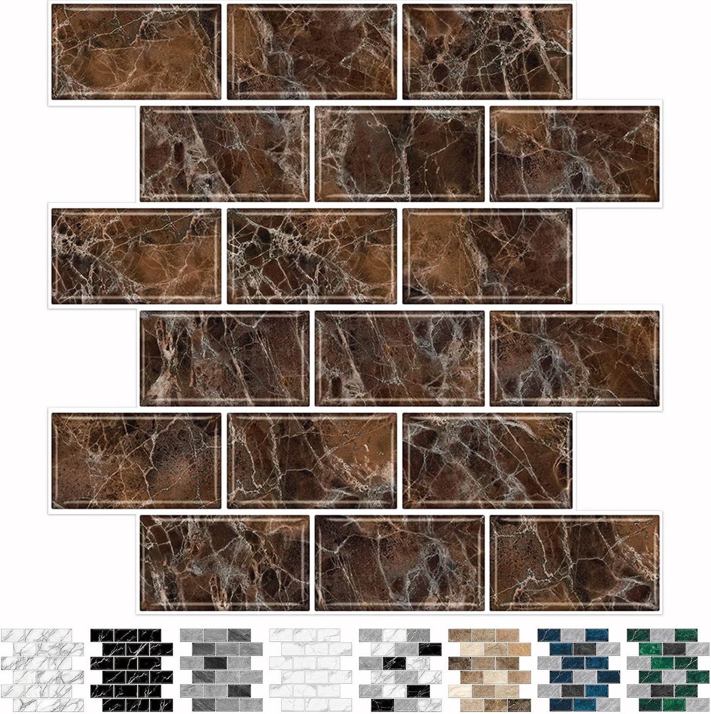 URCOLOR 10-Sheet Stick on Backsplash for Kitchen,12"x12" Peel and Stick Self Adhesive Wall Tiles Back Splashes for Bathroom Brown Marble Look