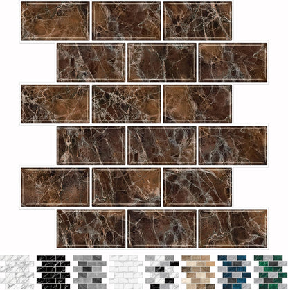 URCOLOR 10-Sheet Stick on Backsplash for Kitchen,12"x12" Peel and Stick Self Adhesive Wall Tiles Back Splashes for Bathroom Brown Marble Look