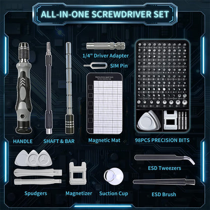 SHOWPIN Precision Computer Screwdriver Kit: 122PCS Laptop Screwdriver Sets | 101 Magnetic Drill Bits, Computer Accessories, Electronics Tool Kit Compatible for Tablet, PC, iPhone, PS4 Repair