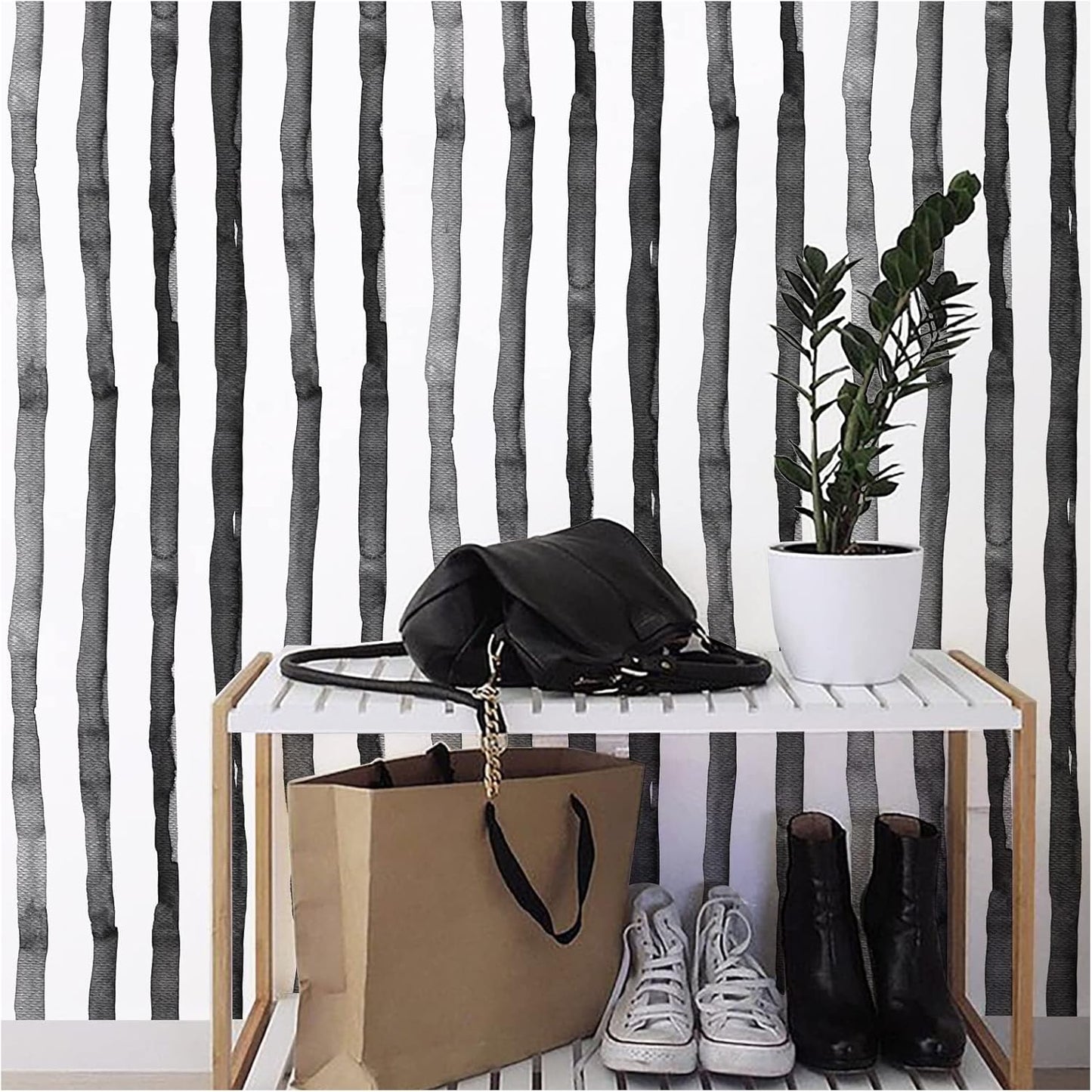 HAOKHOME Blue Wallpaper Peel and Stick Wall Paper Striped Coastal Boho Removable Indigo Blue/White Vinyl Self Adhesive for Bathroom Decor 17.7in x 32.8ft