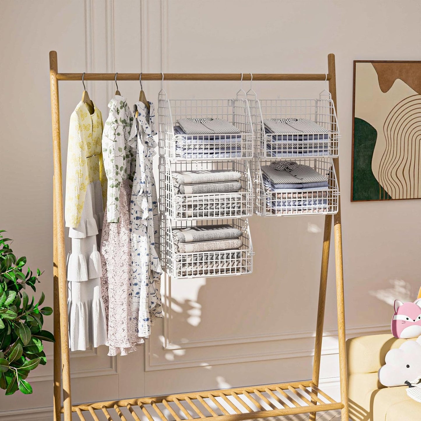 PUPPYCUTE Larger & Deeper Hanging Storage Basket, Closet Organizers and Storage, Hanging Shelves Wire Baskets for Clothing Sweaters Purse Handbags Shoes Black 3 Tier