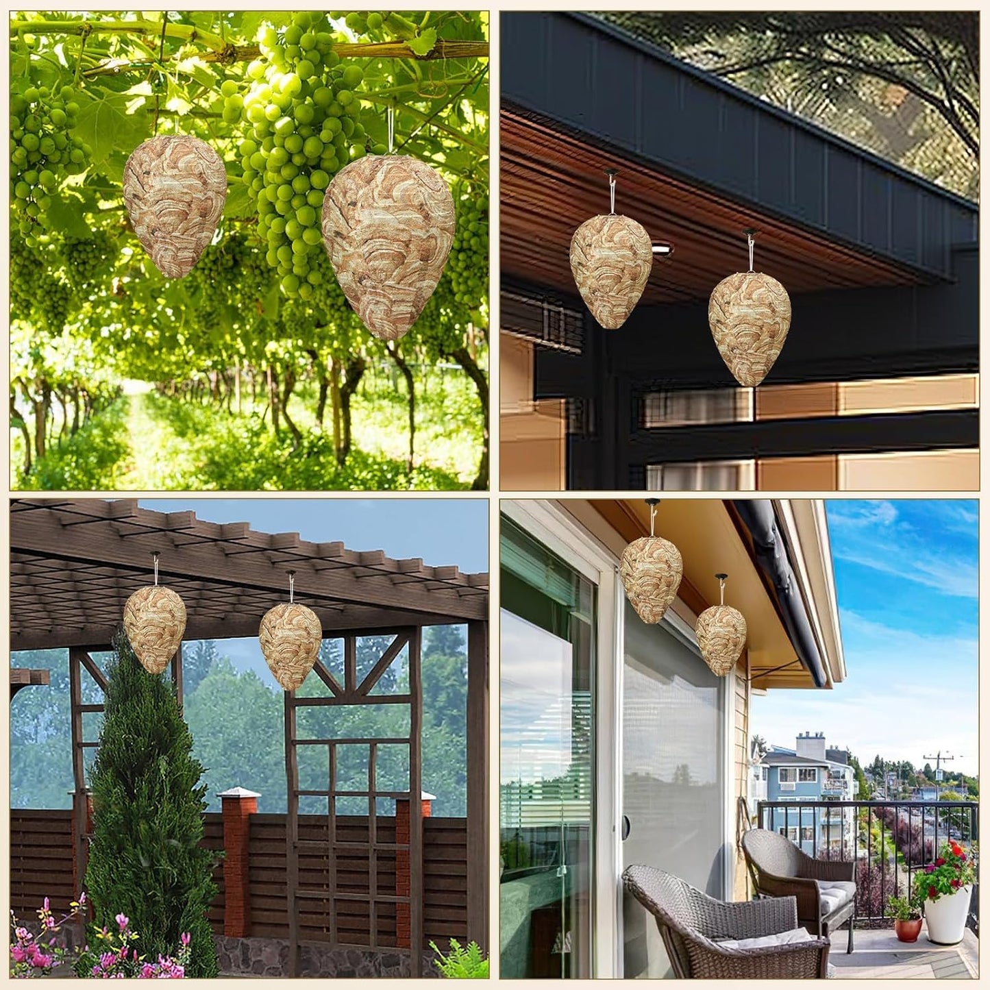 DECYOOL 6 Pack Wasp Nest Decoy Hanging Wasp for Wasps Hornets Yellow Jackets Outdoor Waterproof Material (Dark Brown)