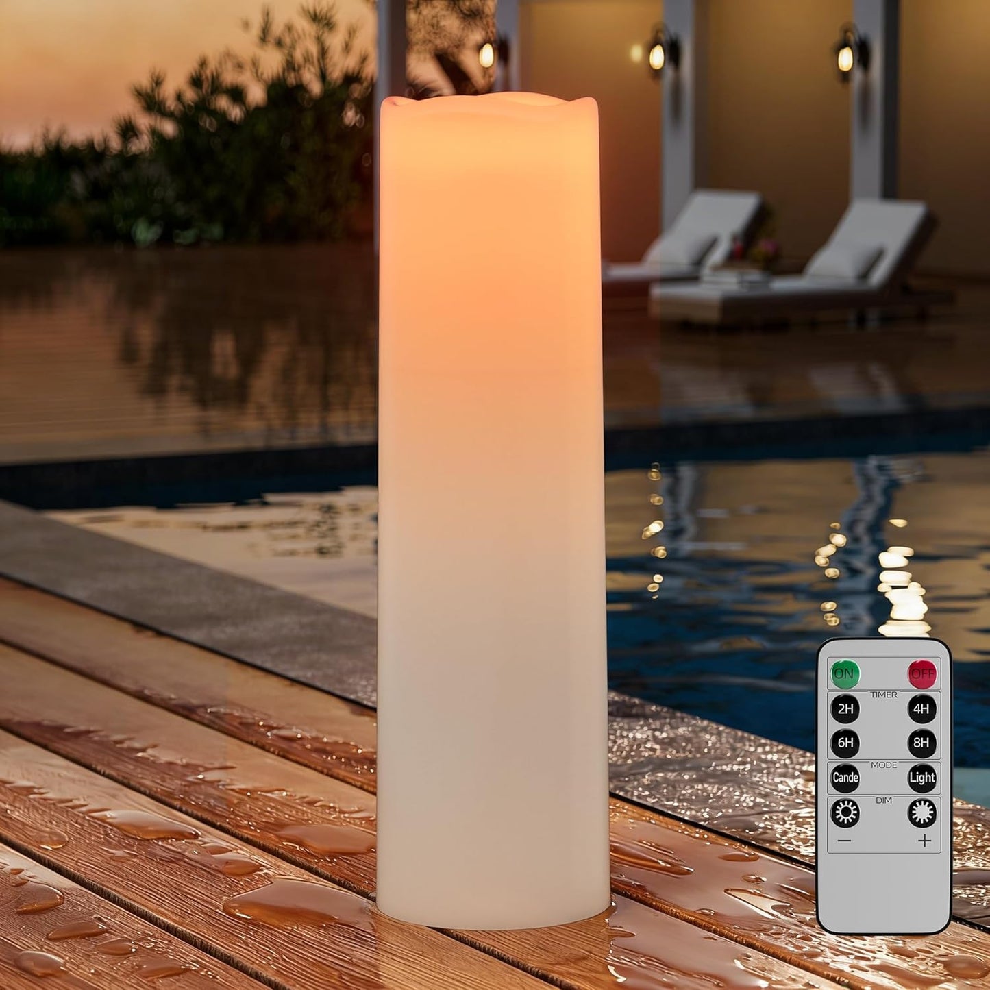 14"×4" Large Outdoor Flameless Candles with Remote Waterproof Battery Operated Candles with Timer LED Pillar Candles Flicking for Home Decoration Porch Wedding Fireplace Lantern, Ivory-Yellow 2Pcs