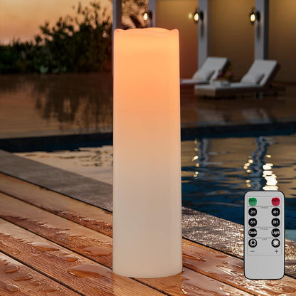 14"×4" Large Outdoor Flameless Candles with Remote Waterproof Battery Operated Candles with Timer LED Pillar Candles Flicking for Home Decoration Porch Wedding Fireplace Lantern, Ivory-Yellow 2Pcs