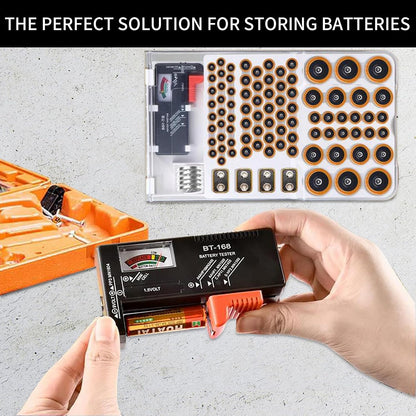 Battery Organizer Storage Box with Tester, Clear Lid Battery Organizer Storage Case, Holder Battery Carrying Case（Batteries are Not Included）