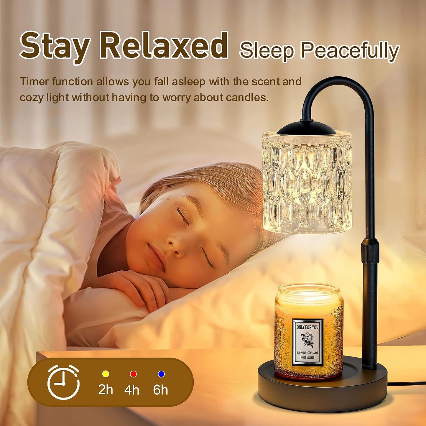Briever Dimmable Candle Warmer Lamp with Timer, Height Adjustable Electric Candle Wax Warmer, Christmas Birthday Gifts for Women Mom, House Warming Gifts New Home Room Decor, Walnut Solid Wood Base
