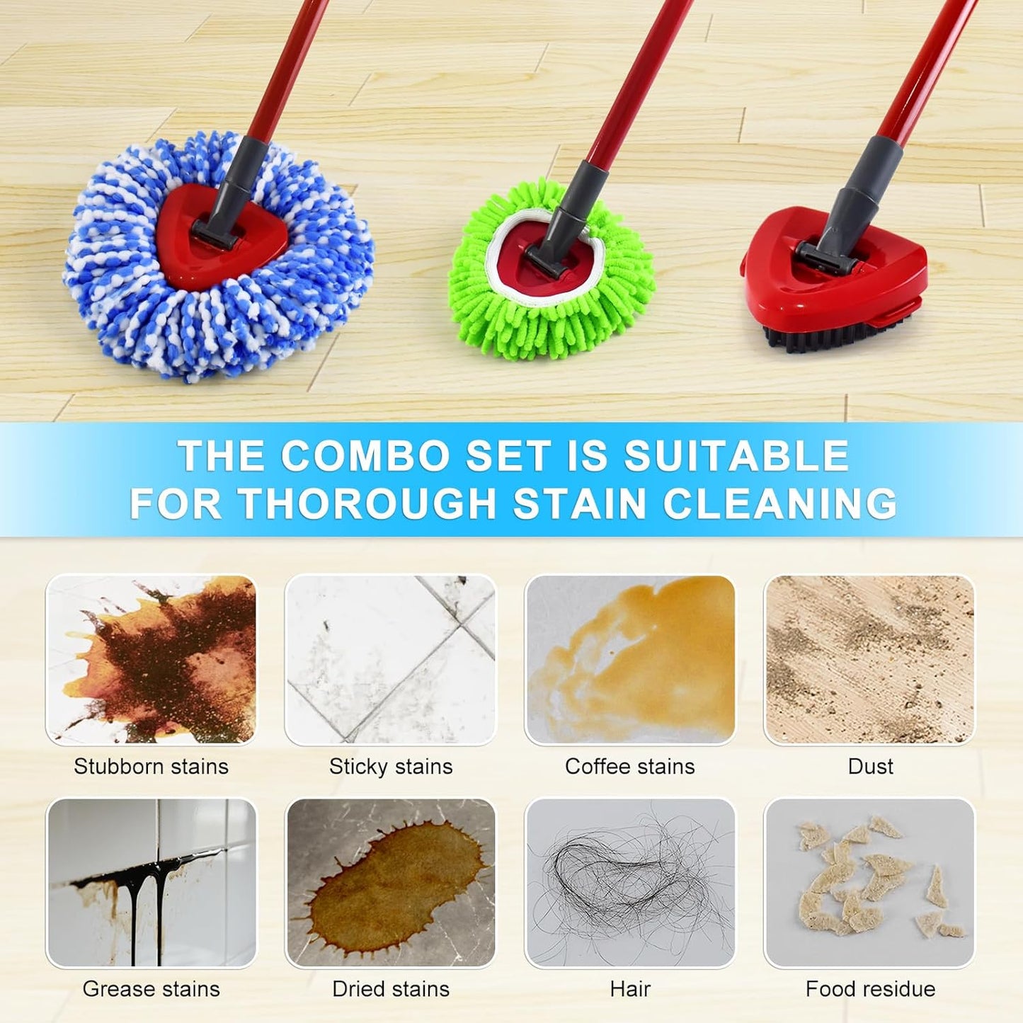 Mop Head Replacement for O Cedar, Spin Mop Replacement Head for Ocedar Easywring 1 Tank System, Mop Heads Includeds 4 Mop Replacement Heads , 1 Spin Scrub Brush & 1 Base