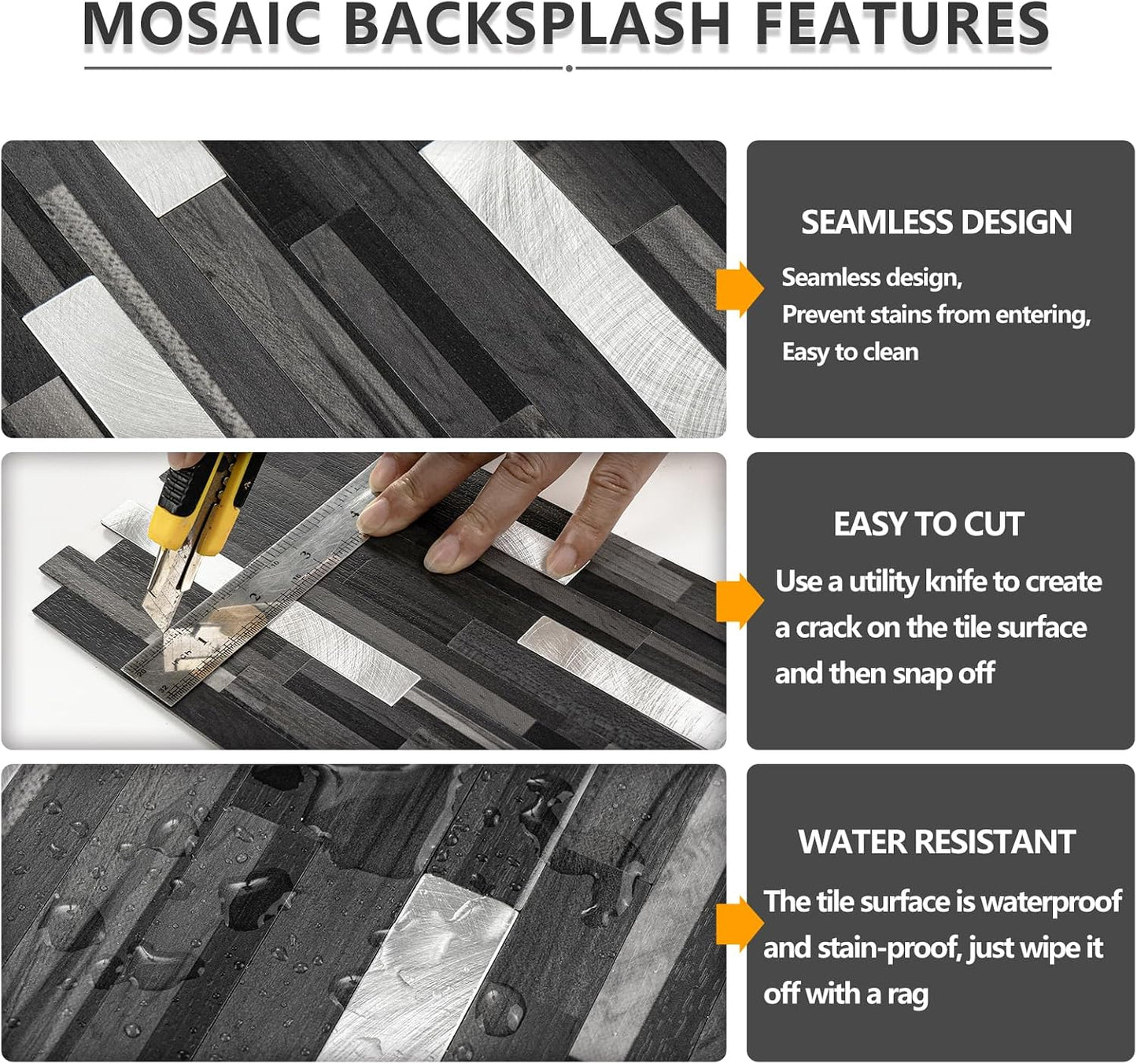 STICKGOO 20 Sheets Peel and Stick Backsplash Tile, Stick on Backsplash for Kitchen and Bathroom, White Sandstone Look PVC Mixed Metal Gold Self Adhesive Wall Tiles
