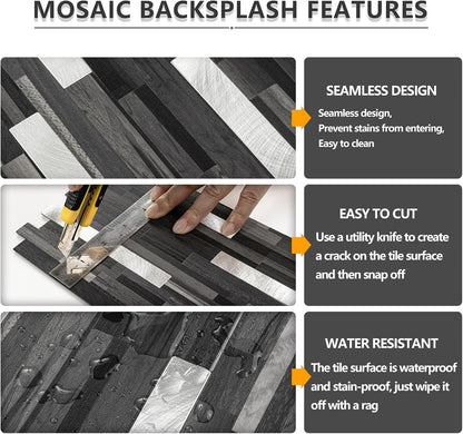 STICKGOO 20 Sheets Peel and Stick Backsplash Tile, Stick on Backsplash for Kitchen and Bathroom, White Sandstone Look PVC Mixed Metal Gold Self Adhesive Wall Tiles