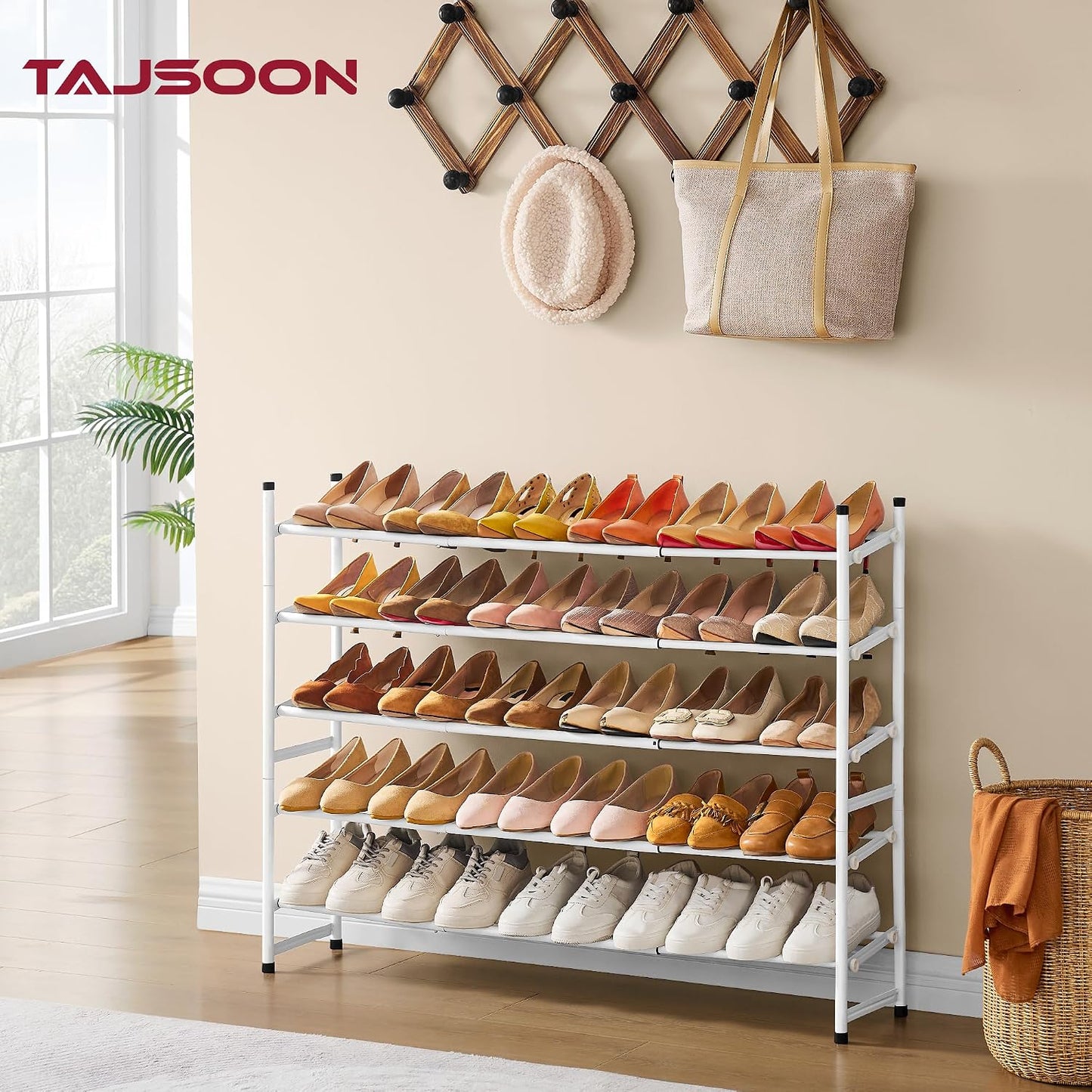 Tajsoon Expandable Shoe Rack for Closet 3 Tier, 28“-41“Adjustable & Stackable Shoe Shelf Storage, Metal Shoe Rack Organizer for Front Door Entrance, Closet, Garage, Entryway, Black