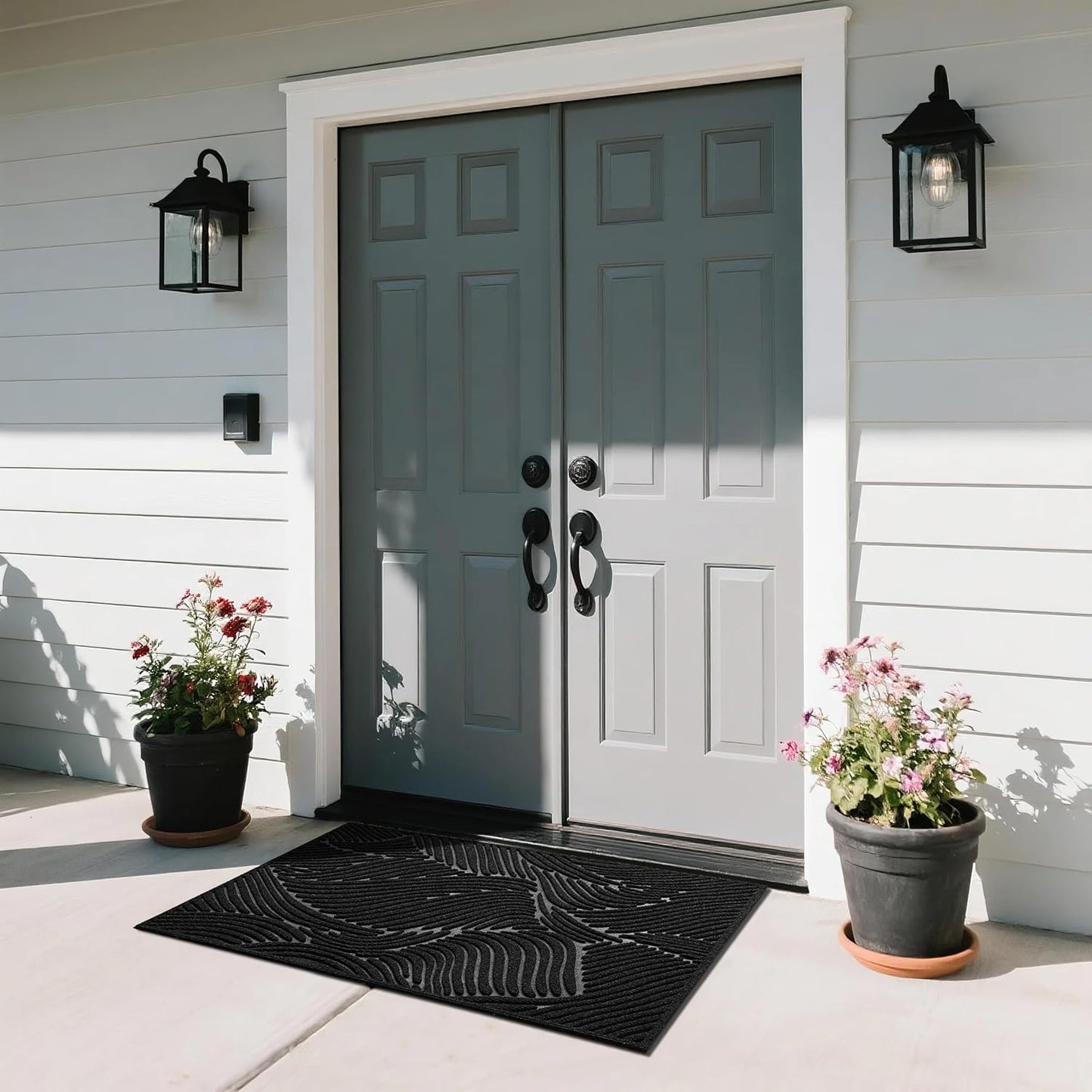Yimobra Doormat Outdoor Entrance, Simple Stripes All-Weather Waterproof & Non-Slip Mat for Front Door, Heavy Duty Welcome Mat for Indoor, Garage, Patio-29.5x17, Dark Grey