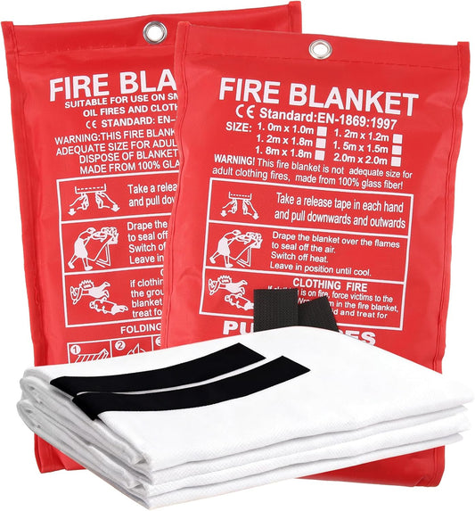 2PCS Fiberglass Fire Blankets, 40” x 40” Fire Escape Emergency Fireproof Blanket for Home, Kitchen, Camping, Barbecue, Car, School, Safety Evacuation