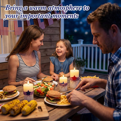 4th of July 4" 5" 6" Flameless Pillar Candles with Remote, Set of 3 Patriotic Red White Blue Battery Operated LED Candle with Star Felt, Independence Day Decorations for Home Party Table Fireplace