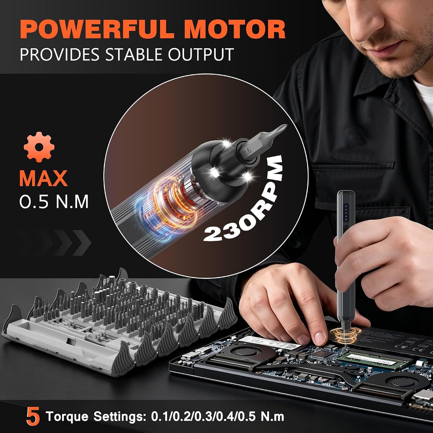 138-IN-1 Electric Screwdriver Set Cordless, Rechargeable Screw Driver with LED Light, 120 Precision Bits, Magnetic Storage Professional Home Repair Tool Kit for Electronics, Camera, Watch, PC RC